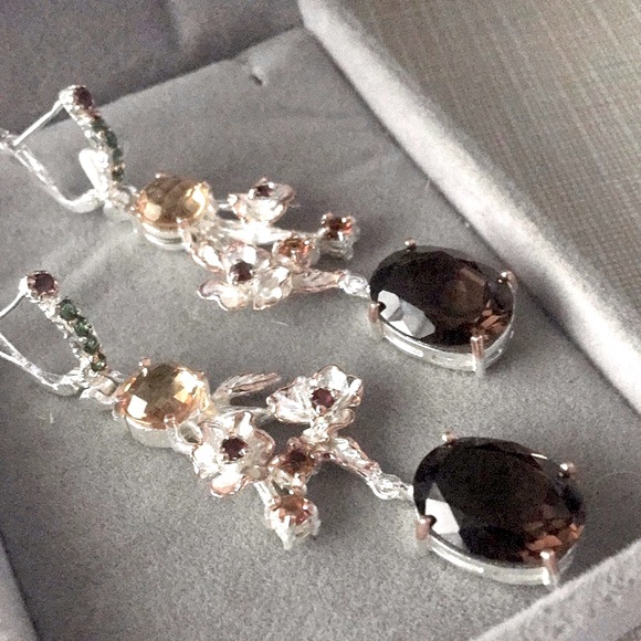 NEW GORGEOUS design artwork Real Natural Gemstones SS925 Earrings